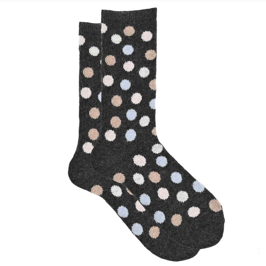 Confetti Polka Dot Cashmere Crew Sock - Charcoal