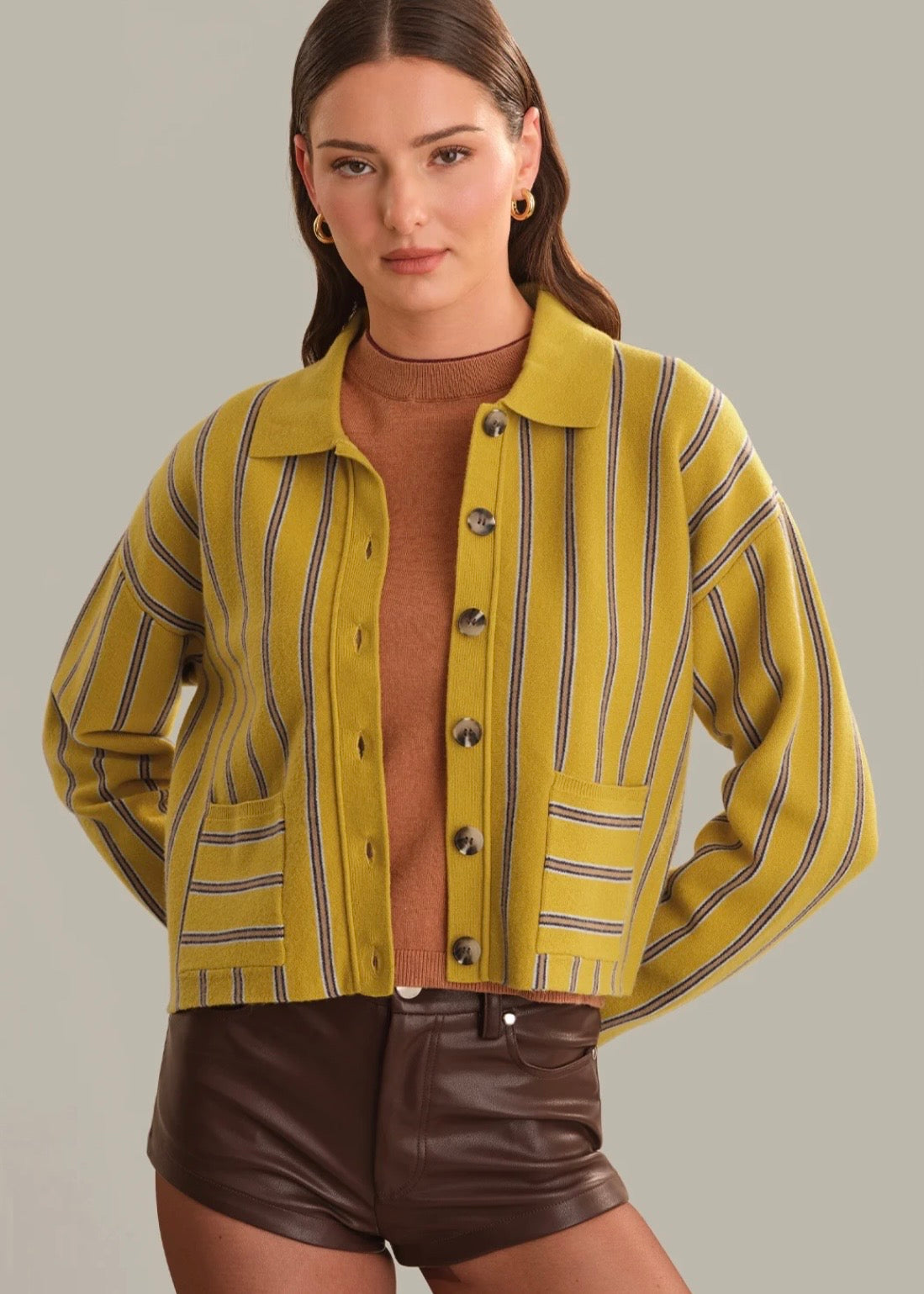 Waverly Vertical Stripe Shacket - Cream/Gold