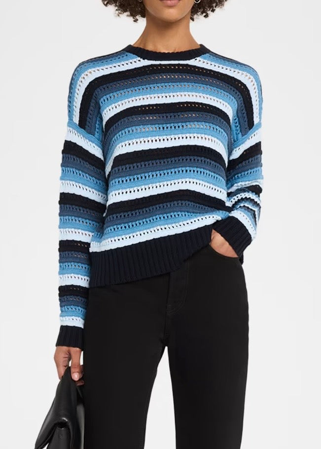 Gradient Pointelle Tuck Stitch Crew - Blue Combo