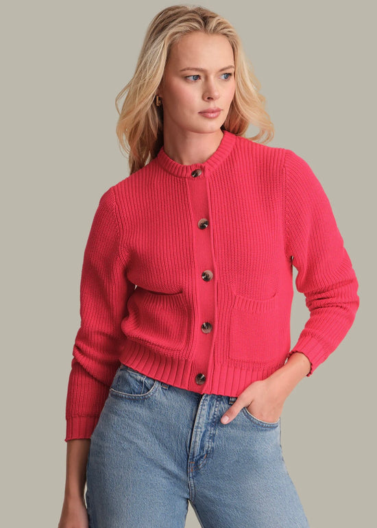 Palmer Crew Neck Cardigan - Red