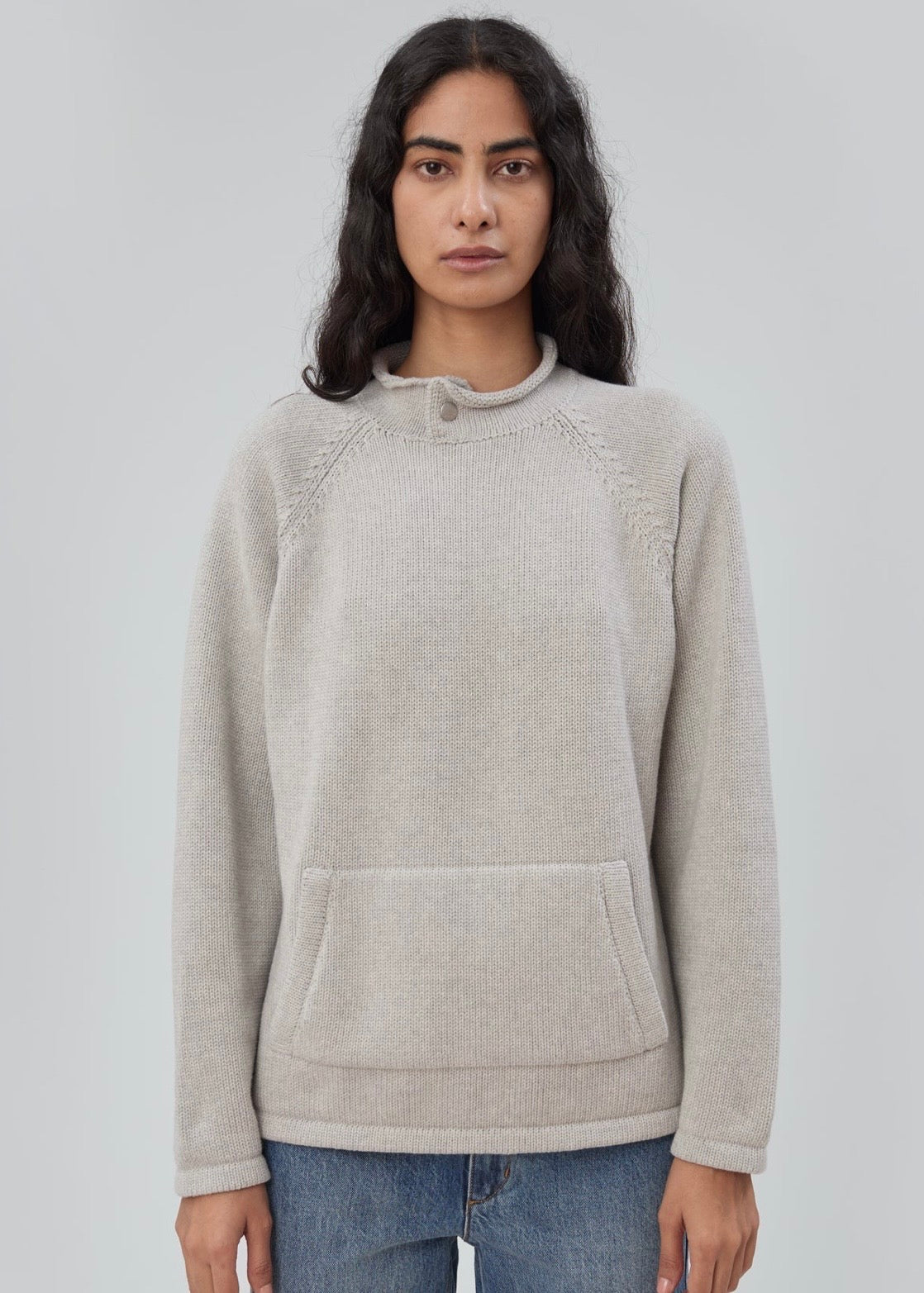 Snap Collar Sweater - Light Grey