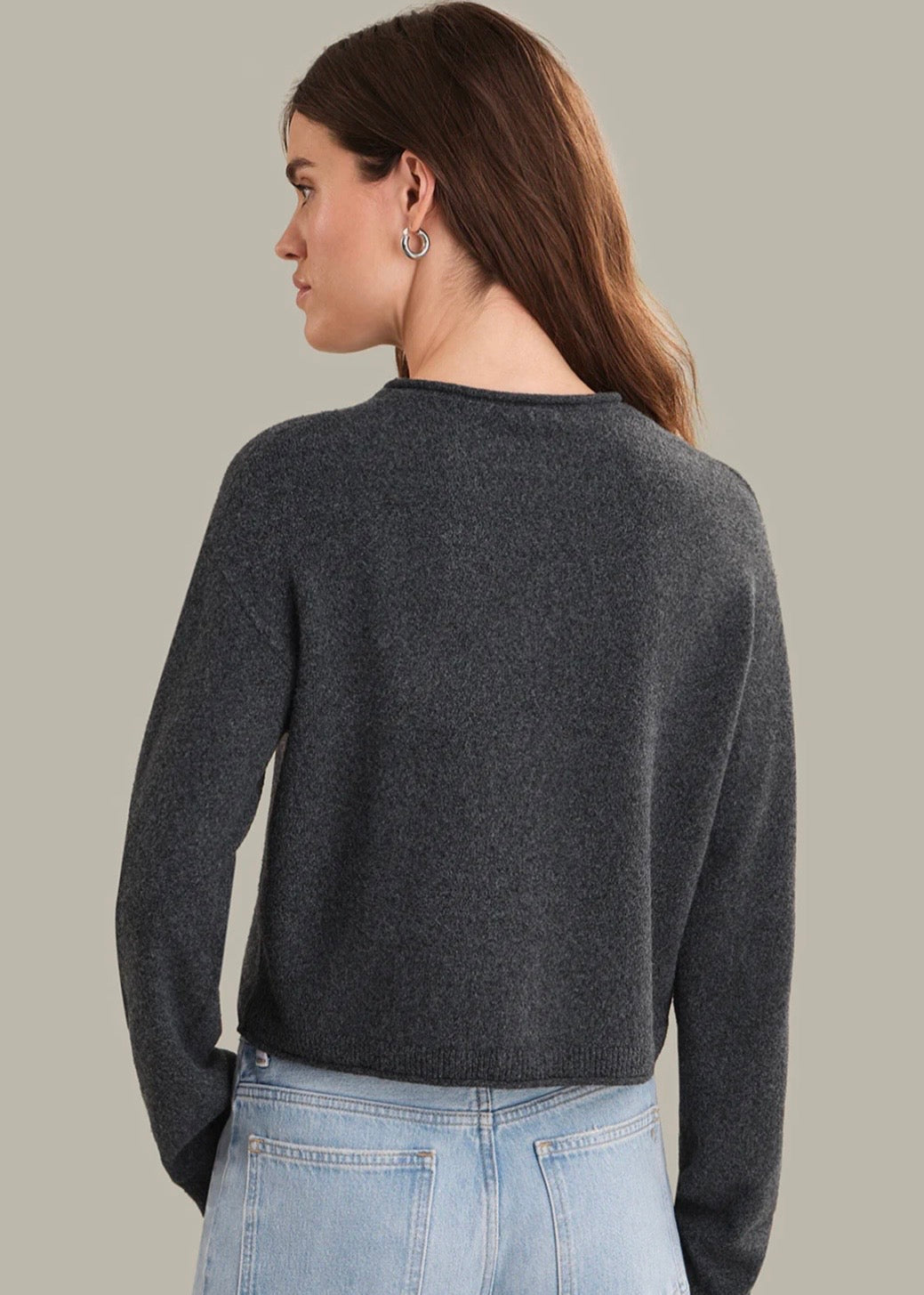 Blaire Rolled Collar Cardigan - Charcoal Grey