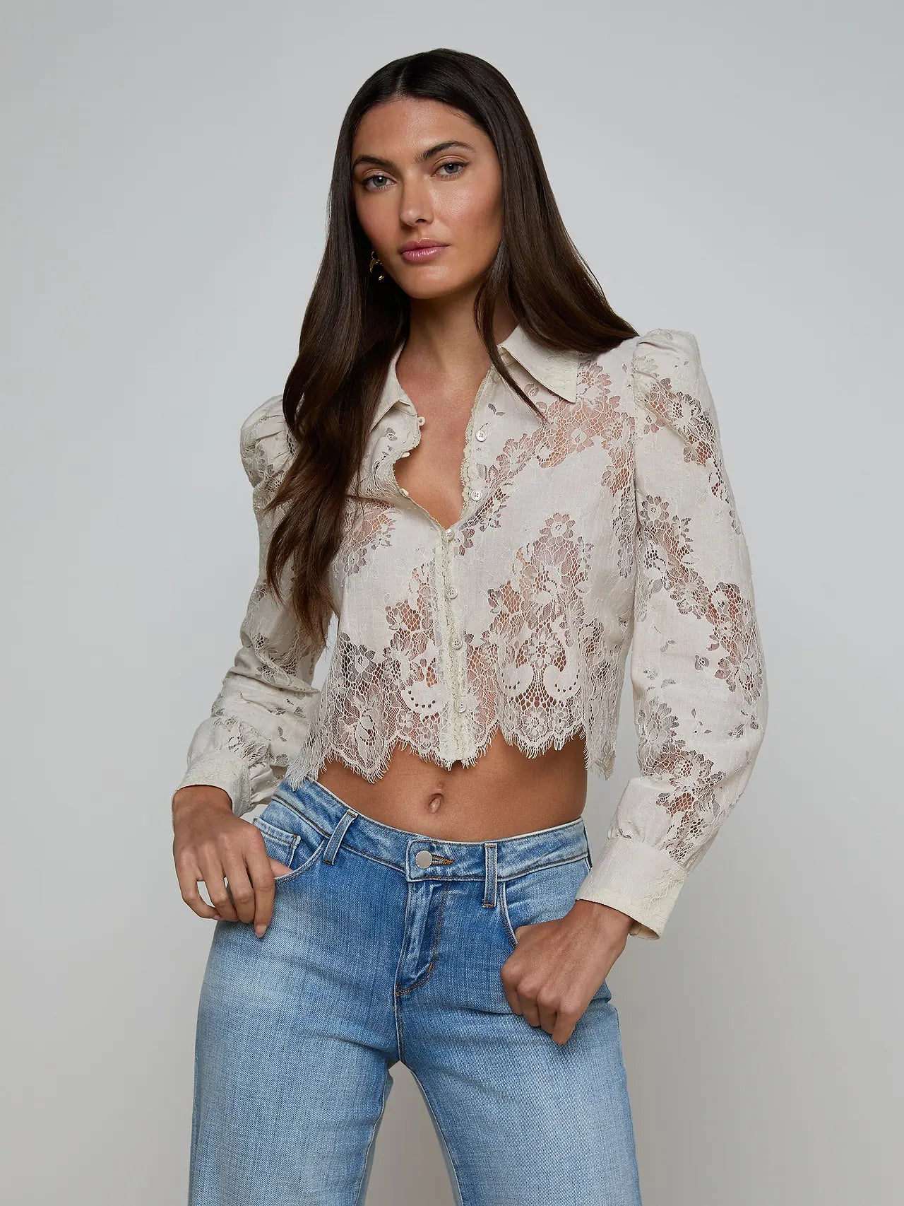 Anita Lace Button Top - Champange