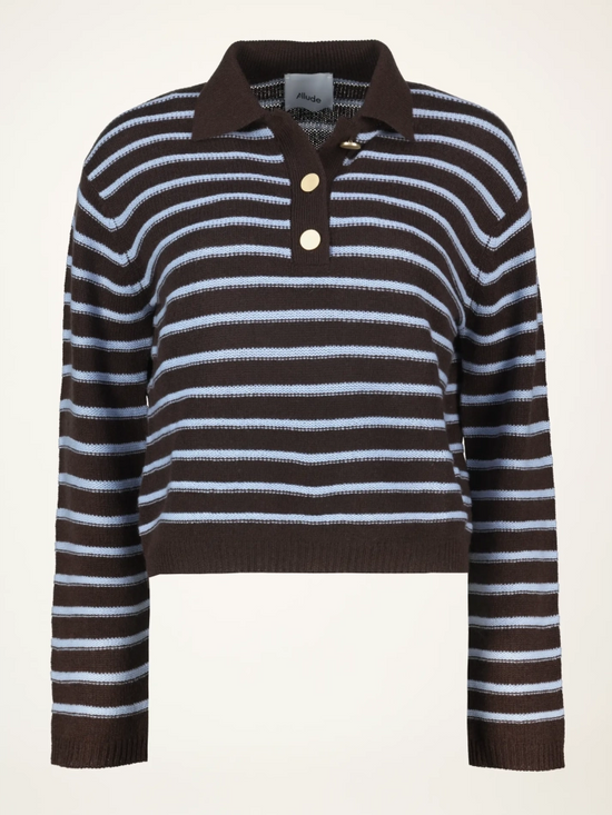 Striped Polo Sweater - Ebony/Sky Sailor