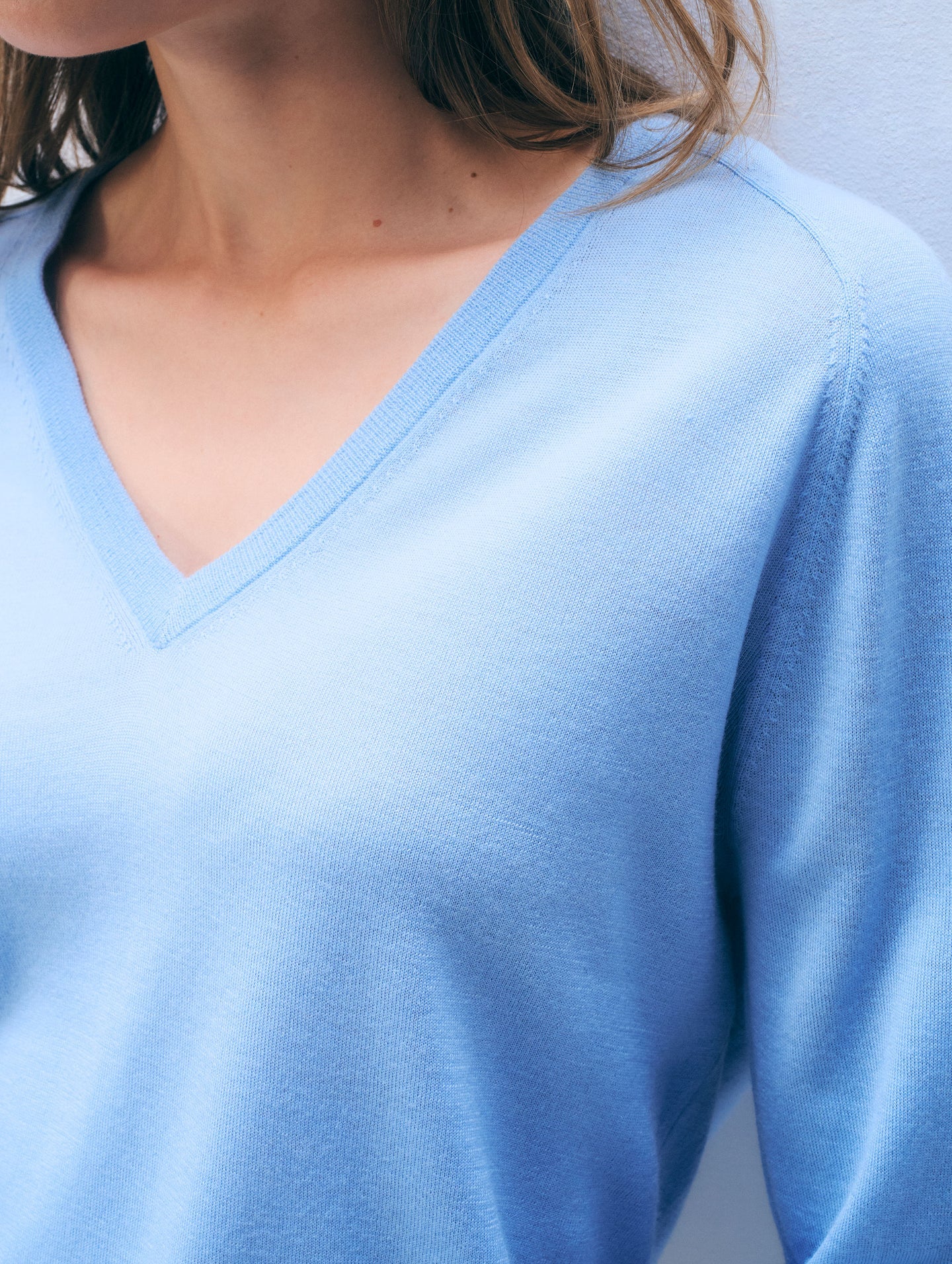 Superfine Merino Wool V Neck - Blue Horizon