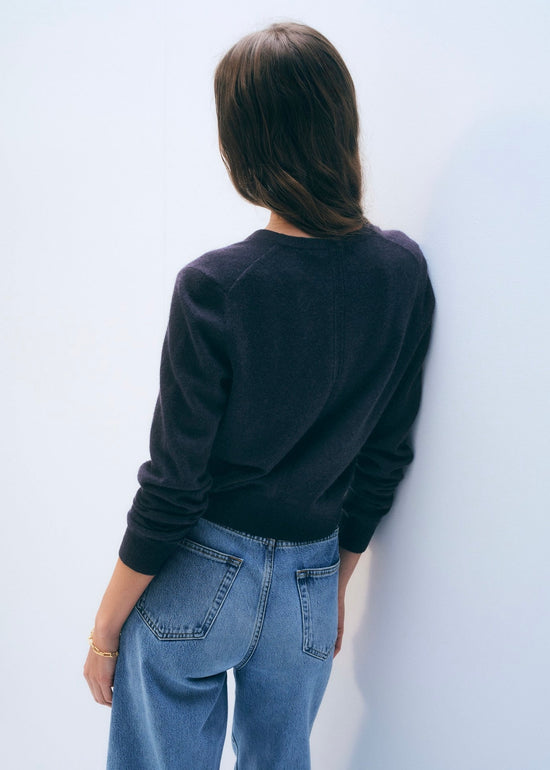 Cashmere Crewneck Cardi - Navy