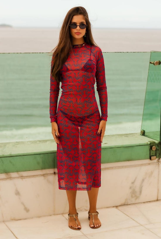 Long Sleeve Midi Dress - Kisser Red