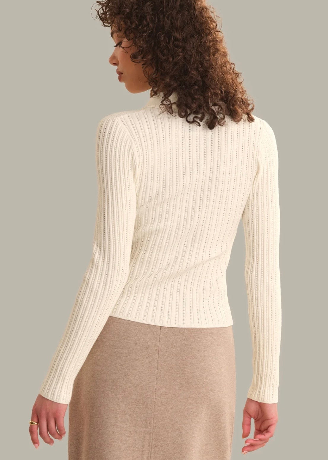 Tabitha Crochet Collar Henley - Sea Salt