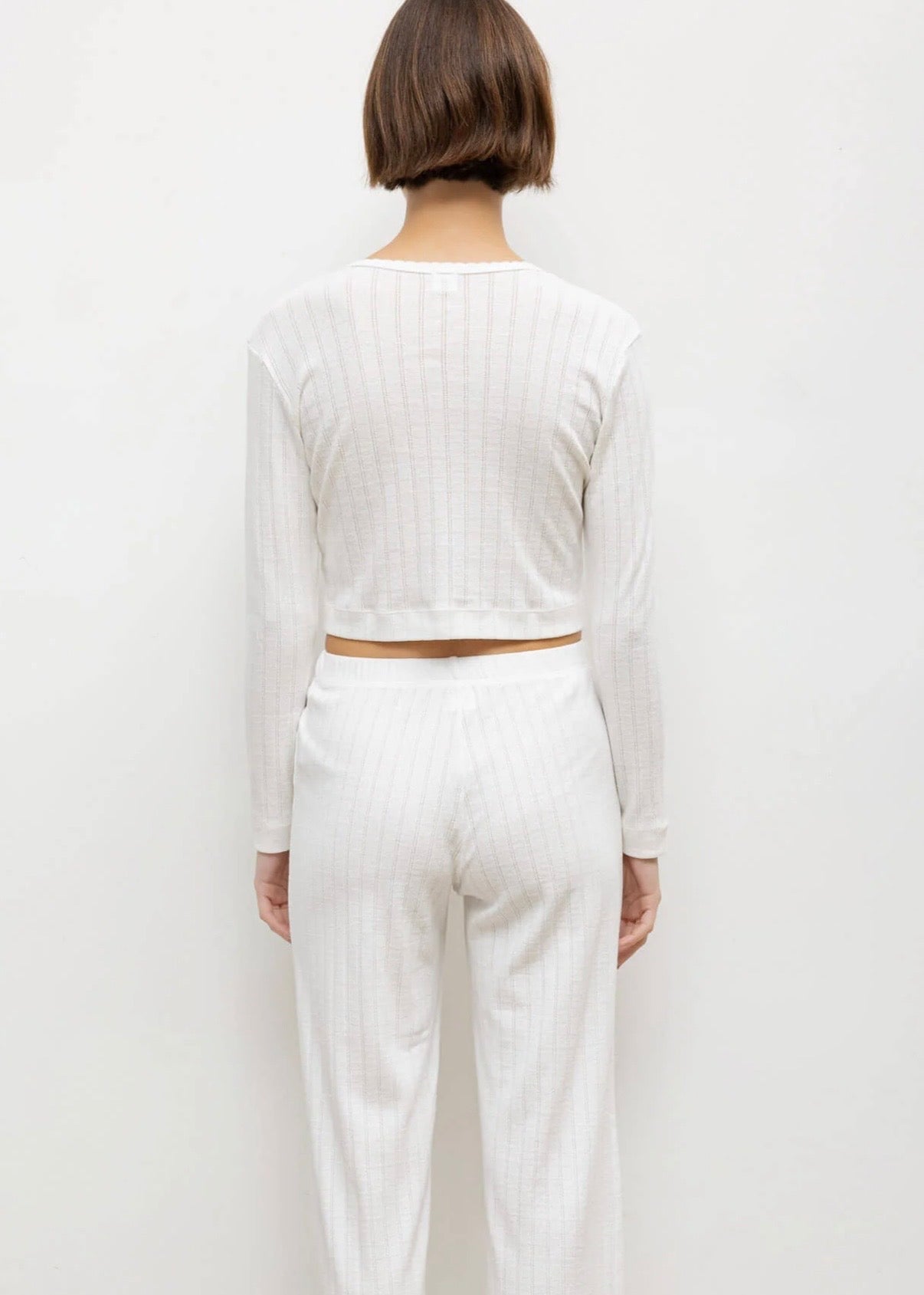 Pointelle Crop Cardigan - White