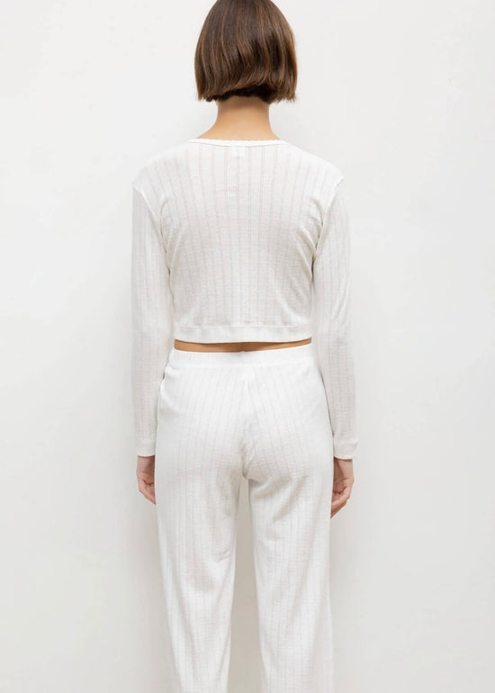 Pointelle Crop Cardigan - White