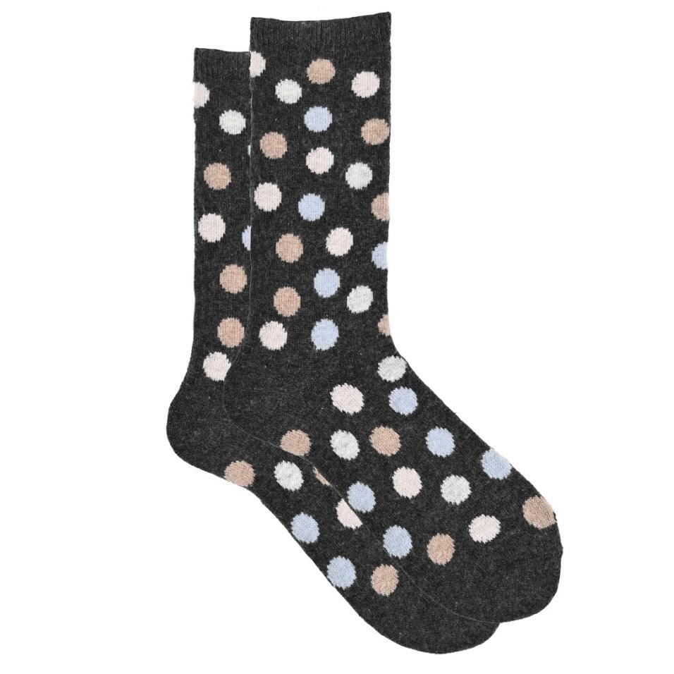 Confetti Polka Dot Cashmere Crew Sock - Black