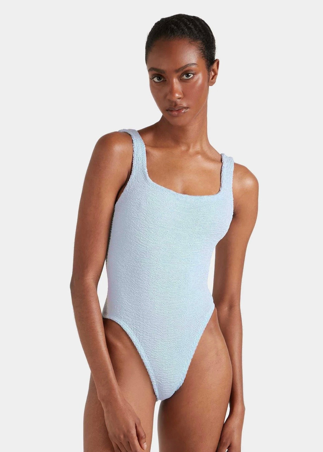 Square Neck Swimsuit - Metallic Ice Blue