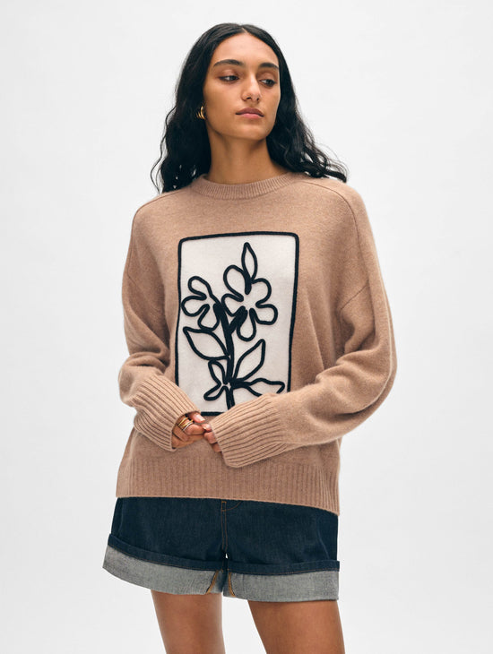 Cashmere Floral Applique Crewneck