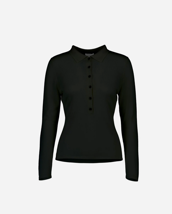 Button Up Polo Sweater - Black