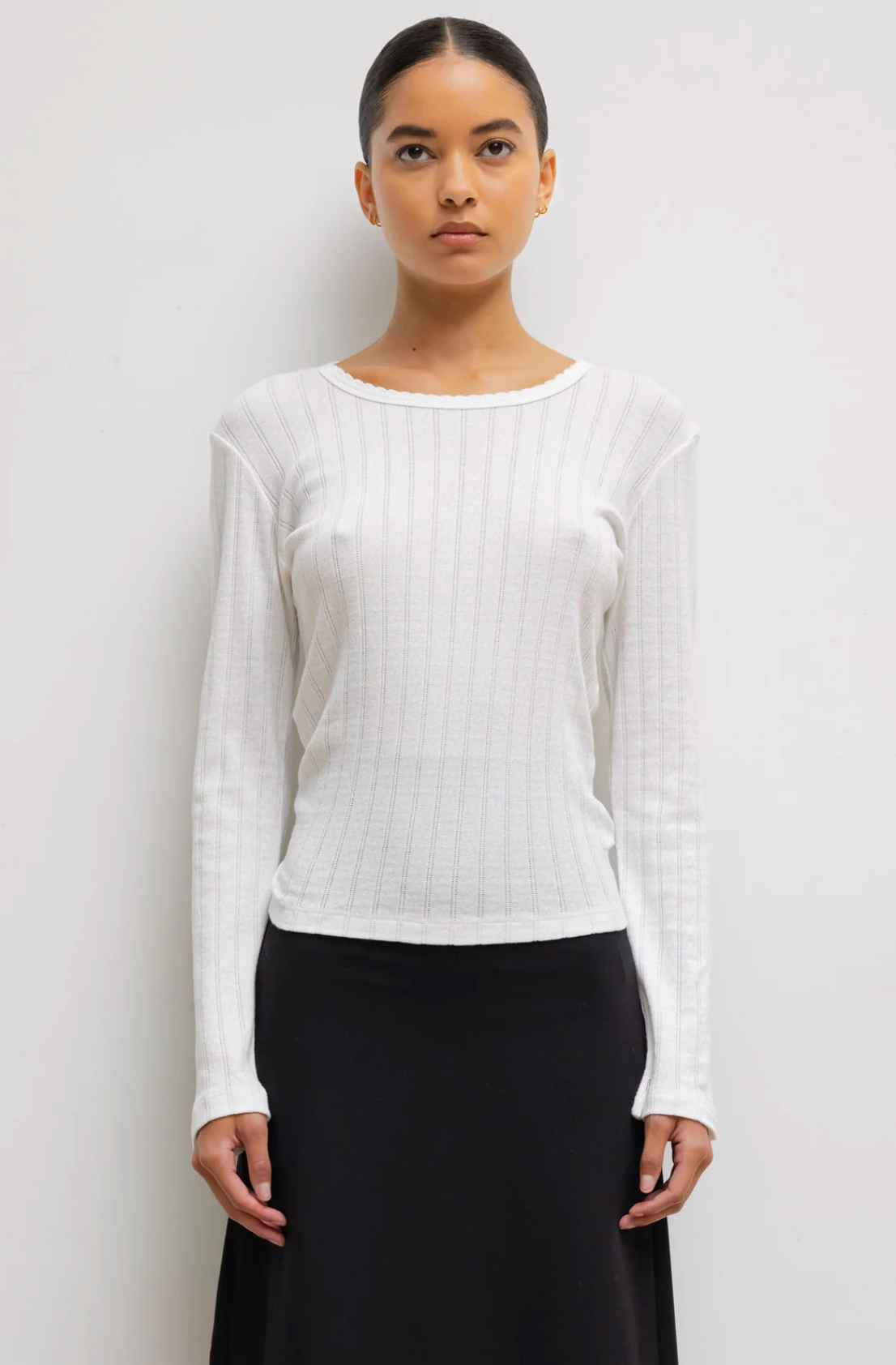 Pointelle Slim Fit Long Sleeve - White