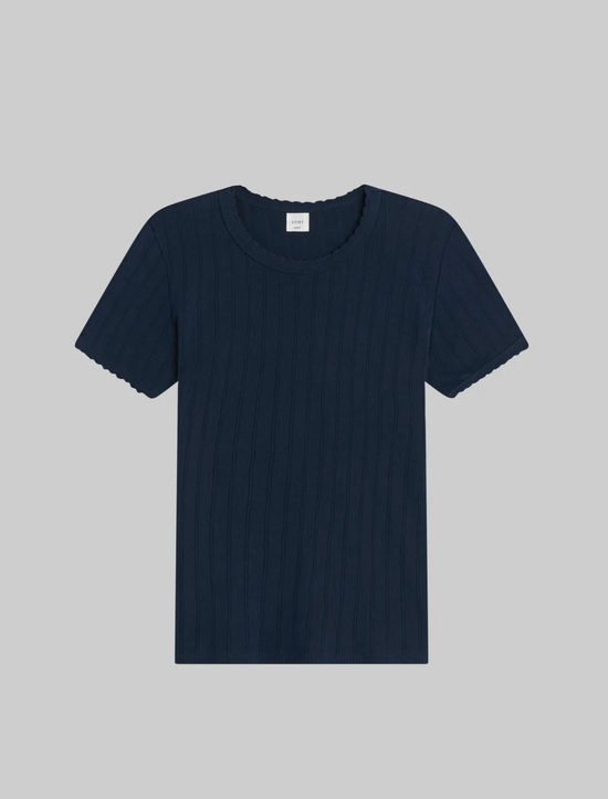 Pointelle Slim Fit Tee - Navy