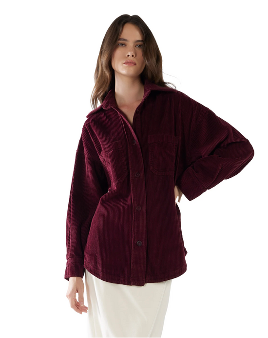 Zoe Oversize Button Up - Bordeaux