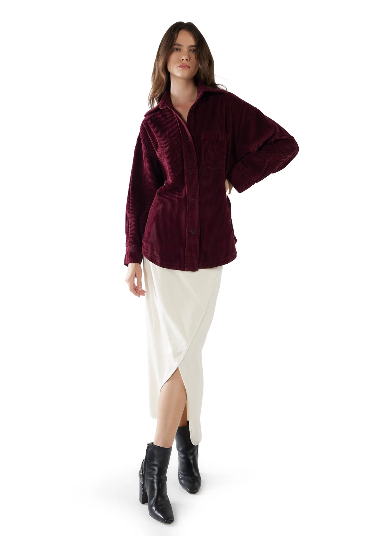 Zoe Oversize Button Up - Bordeaux