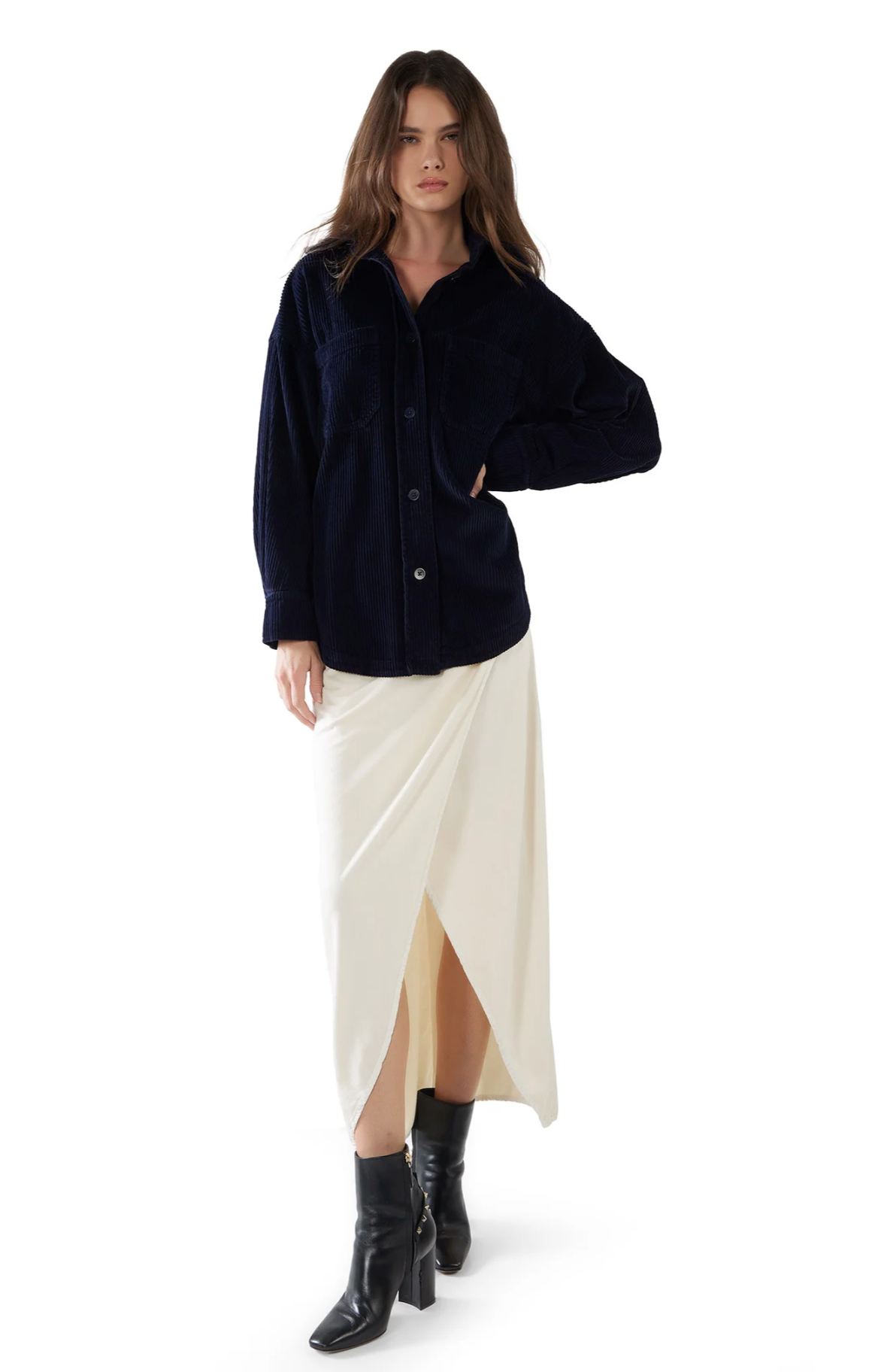 Zoe Oversize Button Up - Navy