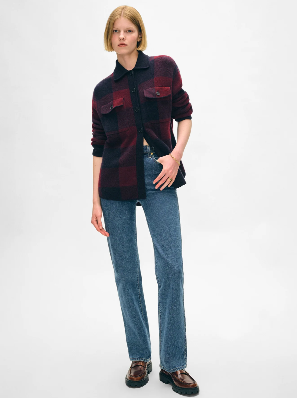 Cashmere Luxe Button Down Shacket - Sangria / Navy