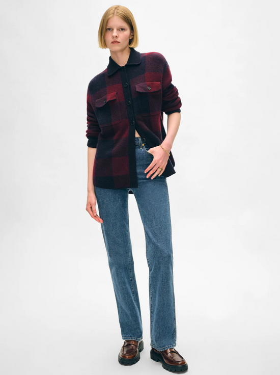 Cashmere Luxe Button Down Shacket - Sangria / Navy