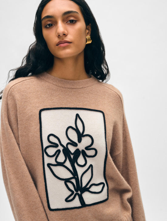 Cashmere Floral Applique Crewneck