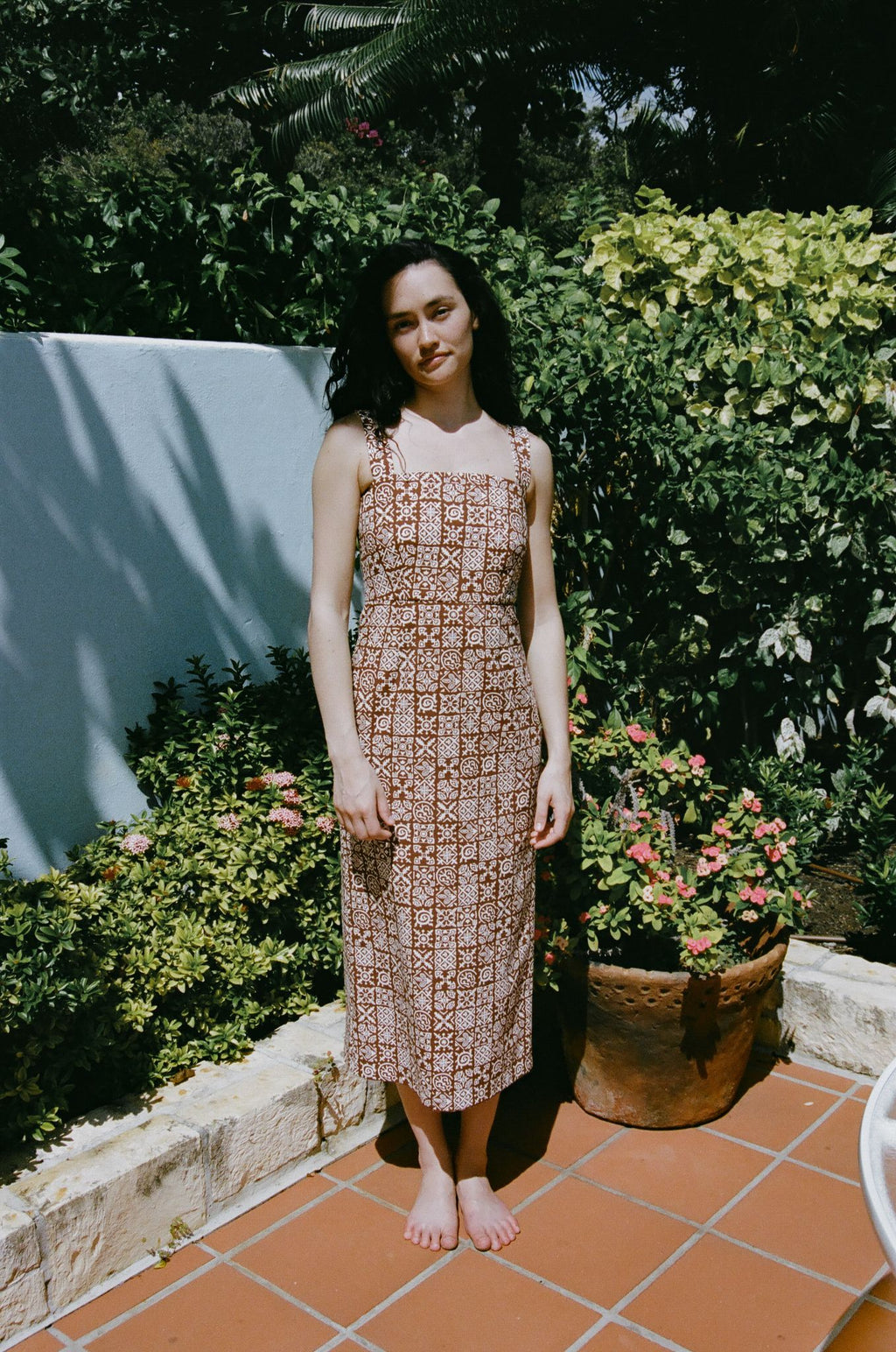 Long Slip Dress - Brown Checkerboard – Waves Boutique