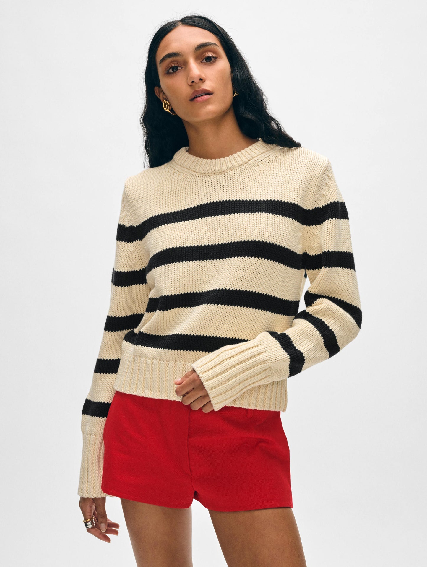 Organic Cotton Striped Crewneck - Ecru/Black