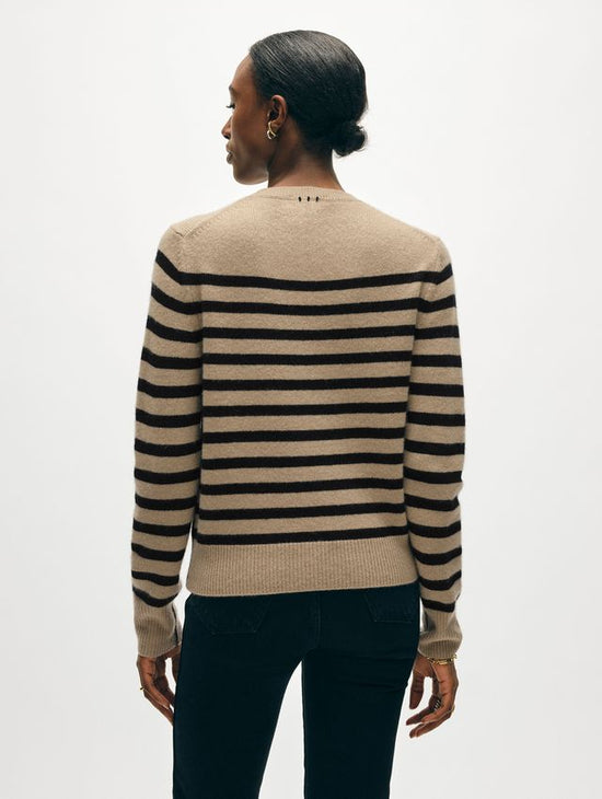 Cashmere Striped Crewneck Sweater - Khaki/Black