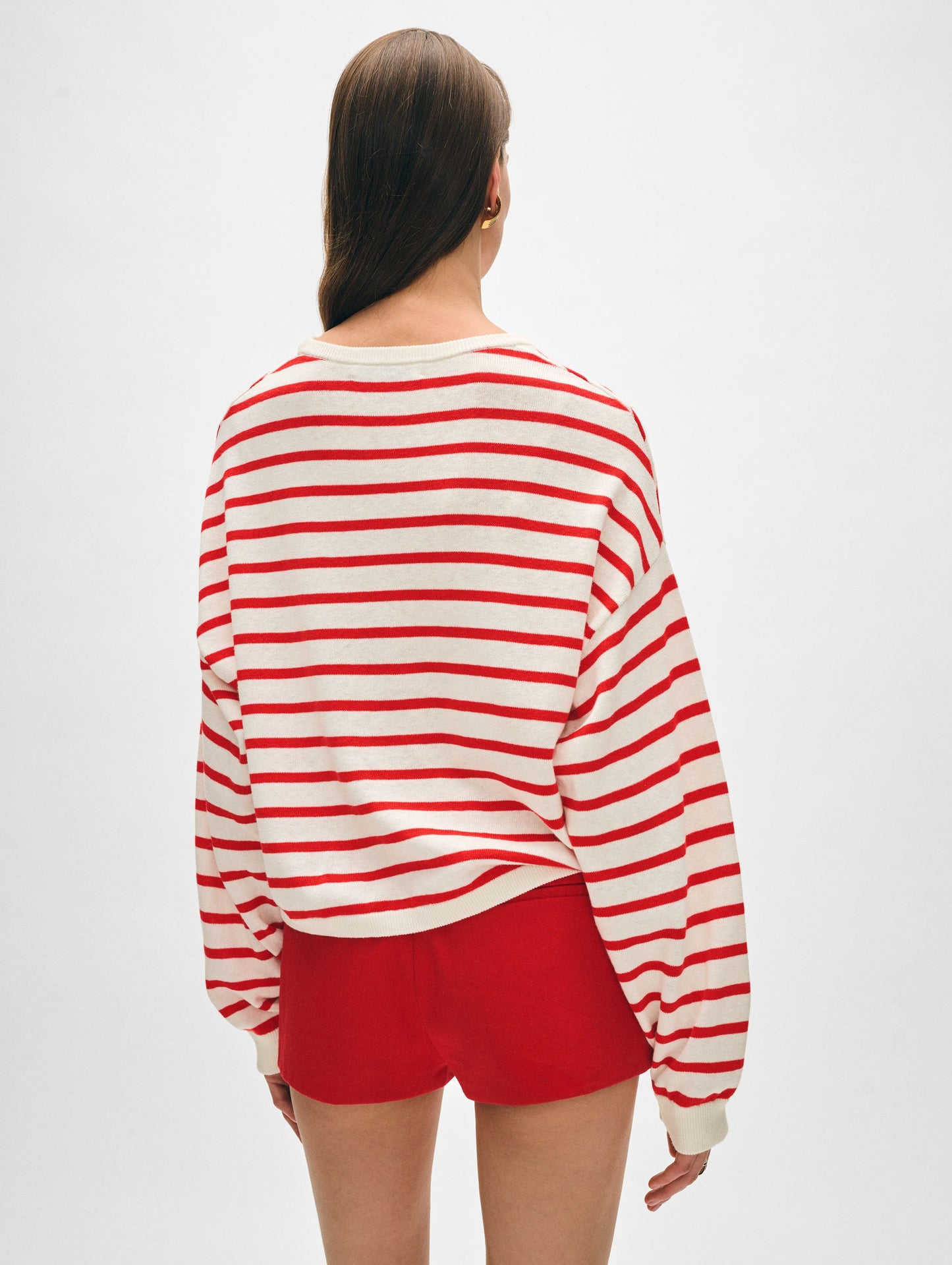 Cotton Blend Drop Shoulder Sweatshirt - White/Tomato